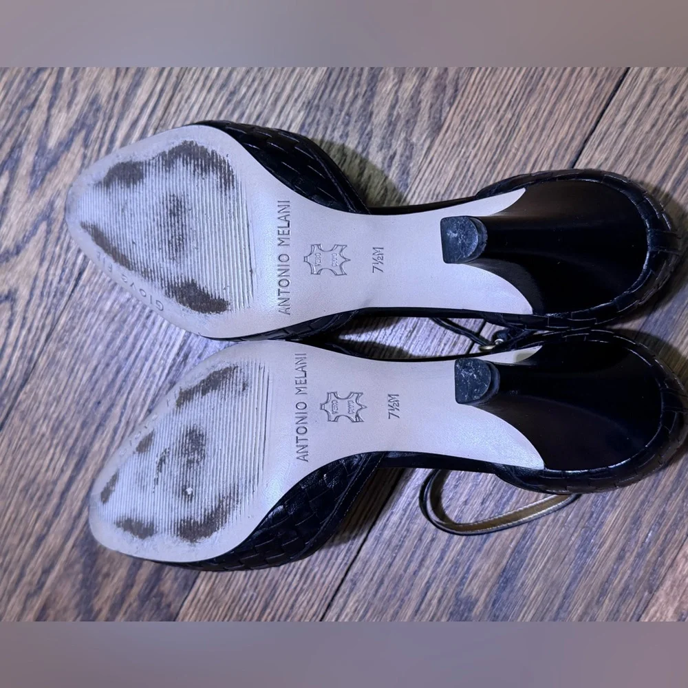 Black Antonio Melani heeled shoes with ankle strap and braided design Sz 7.5 - Picture 5 of 6